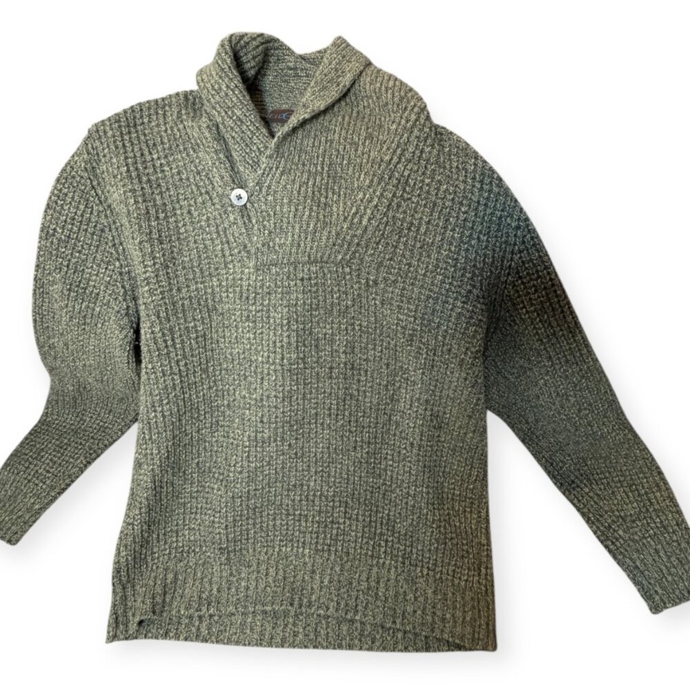 EIDOS Shawl Collar Knit Sweater – Olive Green – Size L